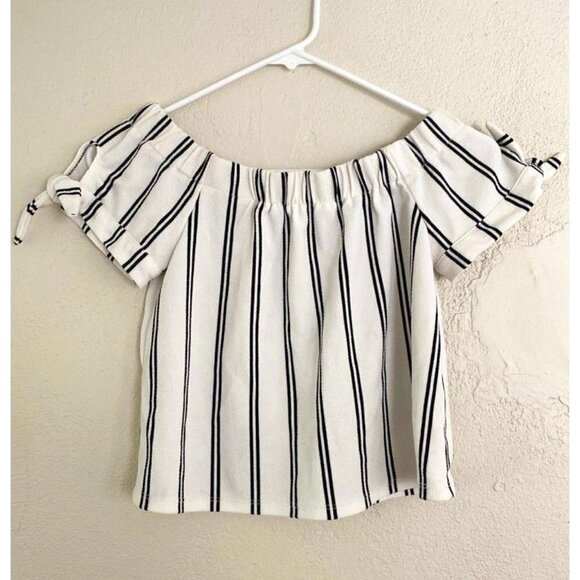 Ivoire Women's off the shoulder top small black white stripes shirt tie sleeves - Picture 1 of 4